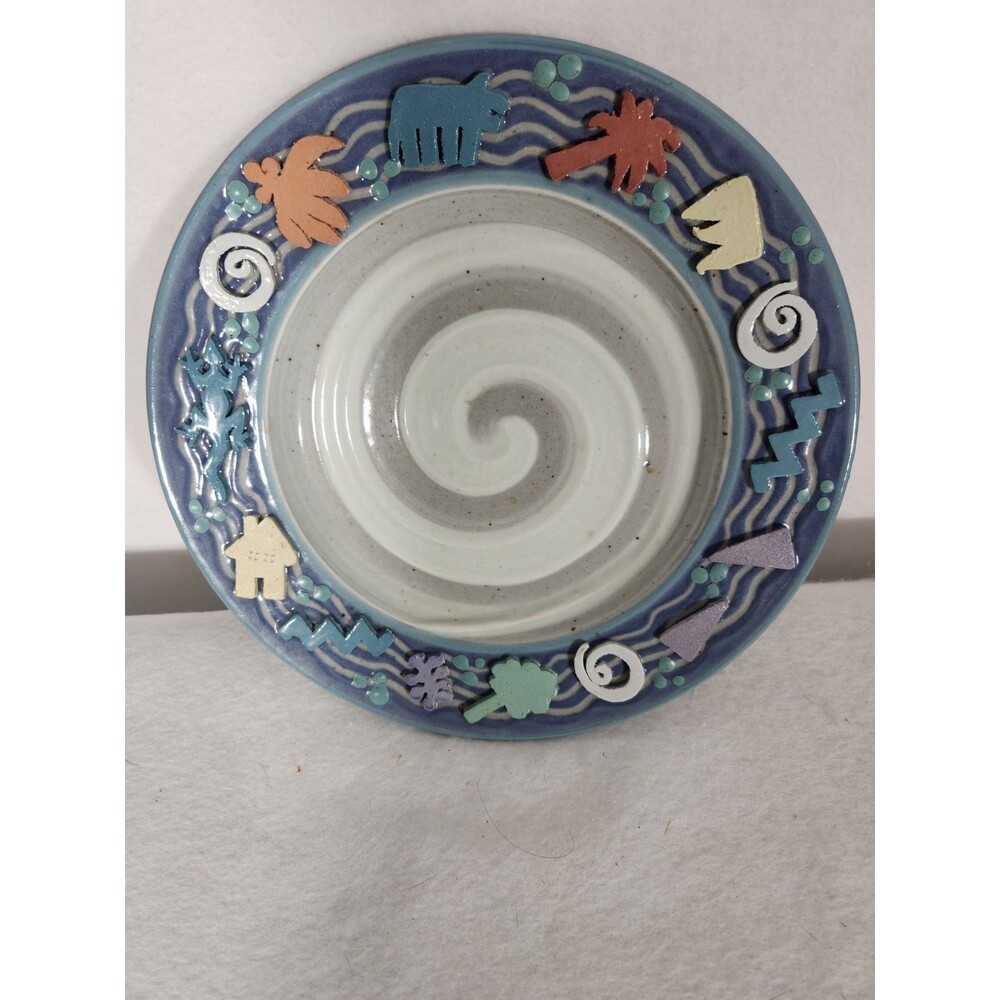 Signed Cunningham Studio Pottery Ceramic Plate - Purple/Gray/White Swirl